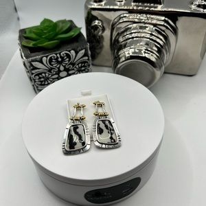 Two Tone Earrings with Black and White Print NEW